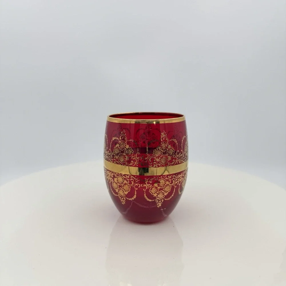 Vintage Murano Tre Fuochi Ruby Red Gold Mini Tumbler Juice Glass 3